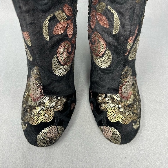 ALDO-Black Velvet Booties/Embroidered/Sequins-Leather Insole-Side Zip-SZ 7 - Picture 6 of 11